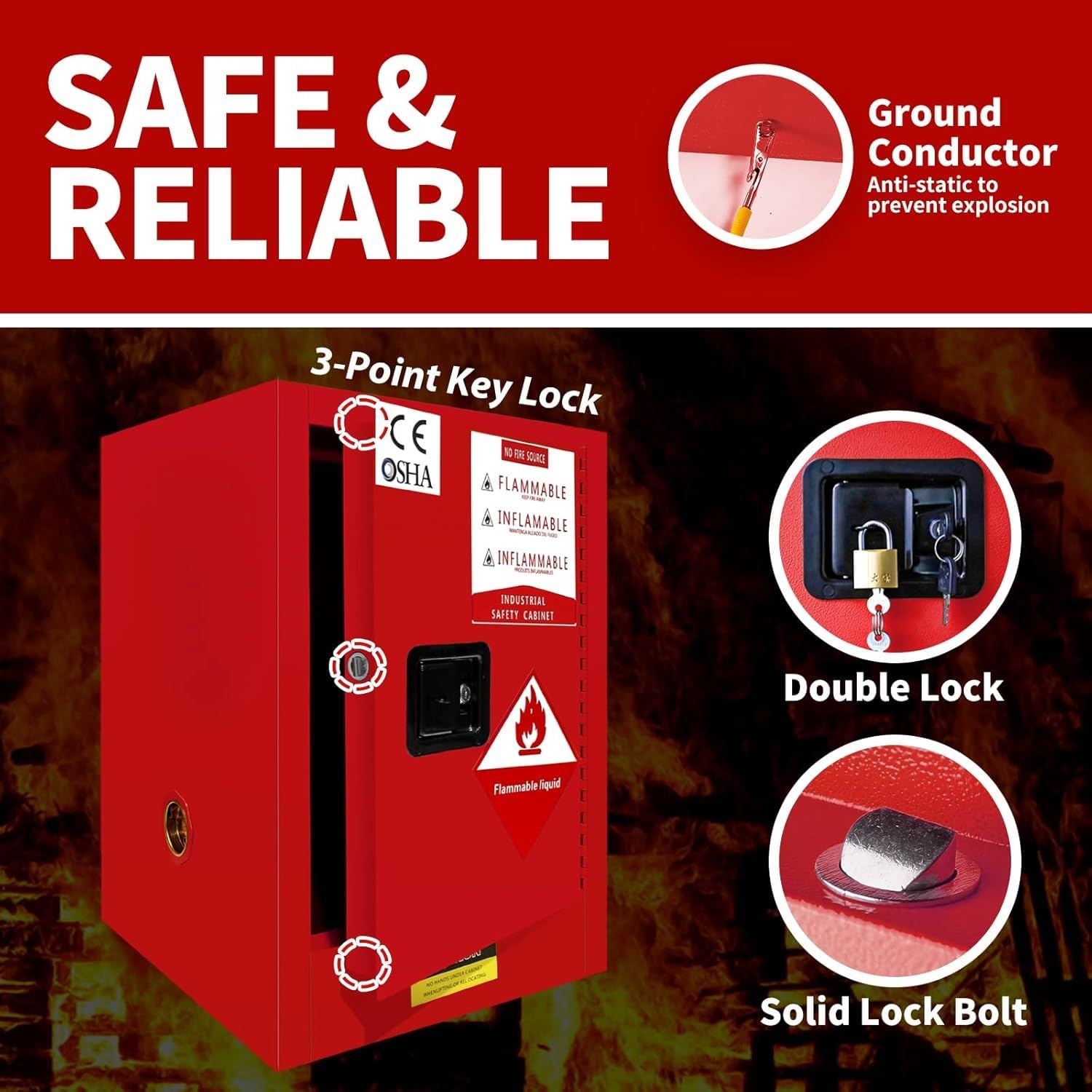 Gabinetes de almacenamiento peligrosos para líquidos inflamables y productos químicos, resistentes al fuego con estantes ajustables, grado de laboratorio industrial