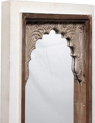 Miniatura 6 de Espejo vintage pequeño de longitud completa con soporte de 42 pulgadas, hecho a mano, acabado envejecido, blanco inclinado, espejo de piso de madera