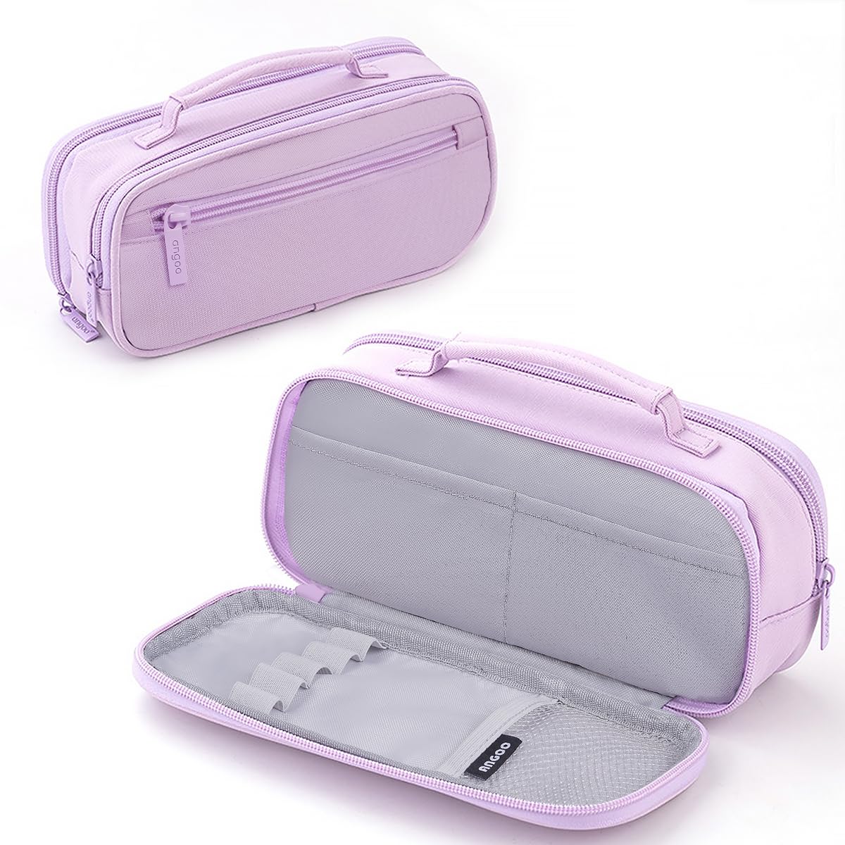 Pencil Case Large Capacity with Compartments Handle, Portable Pencil Case Pouch Pen Bag Stationery Storage Organizer for Girls Boys Women Men Teens School Office College Students (Purple)