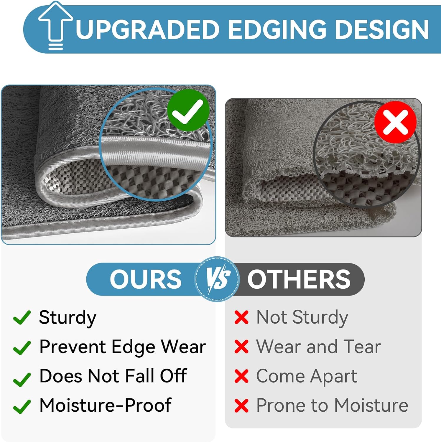 Non Slip Shower Mat Bathtub Mat 20x32 Inch, Quick Dry Bath Mat with Drain, Soft PVC Imitation Loofah Foot Scrubber Bath Mats for Bathroom Tub Shower Floor, Hangable & Hook Included, Gray