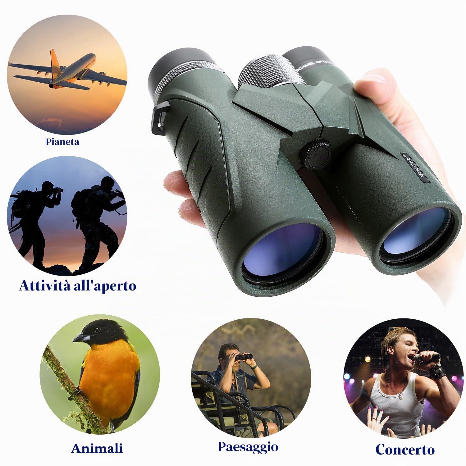 NOCOEX Binocolo Compatto, Con Ampia Visione di 10x42, Scelta Migliore per Bird Watching, Arrampicata, Viaggi, Giochi, Concerti, Adatto per lo Sport e le Attività all'aria Aperta (green).
