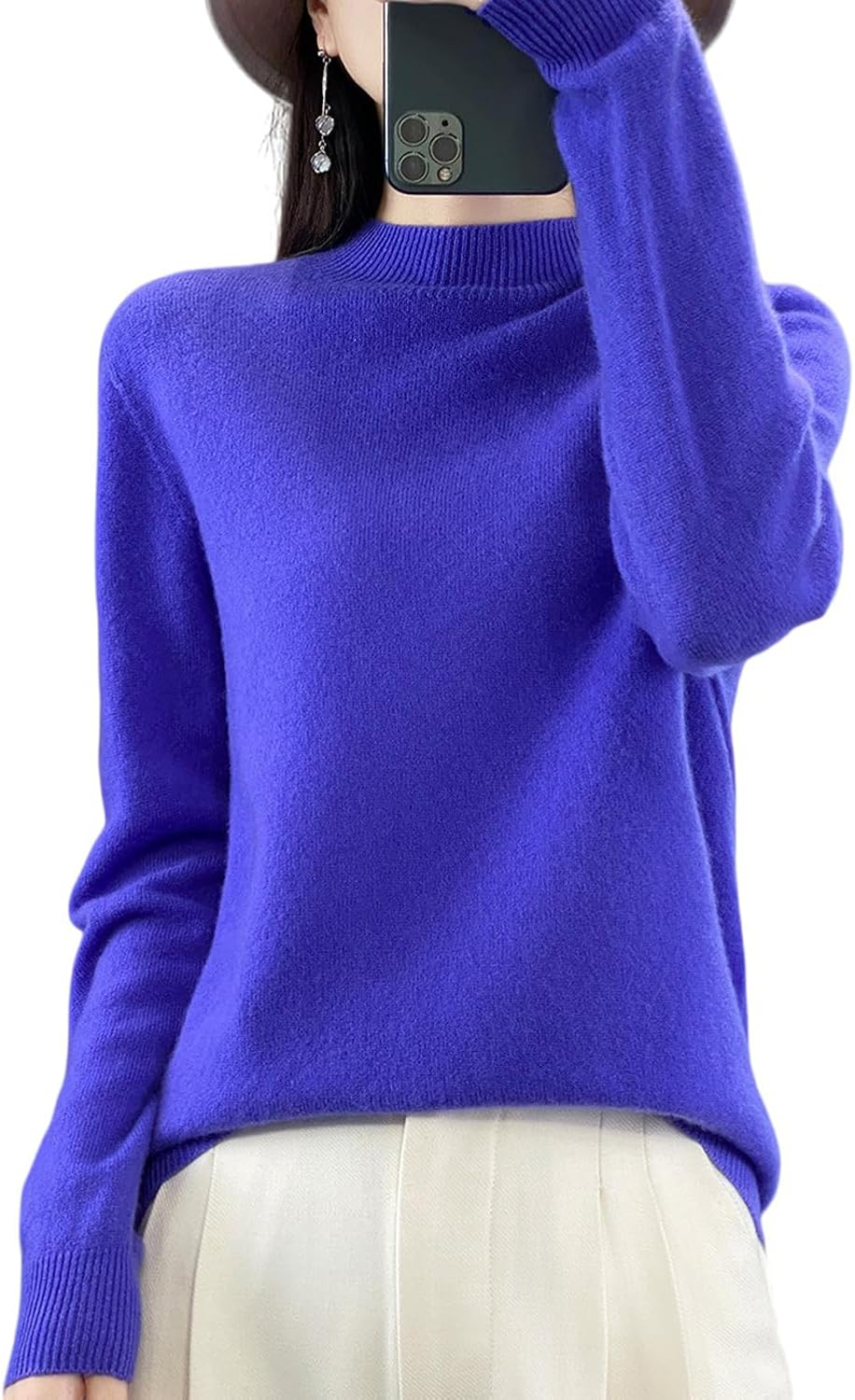 100% Merino Wool Sweaters Women's Fall Winter Warm Soft Knitted Loose Pullover Turtleneck Long Sleeves