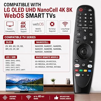 Voice Magic Remote AKB75855501 Compatible with LG OLED QNED NanoCell Webos Smart TV with Pointer and Voice Function
