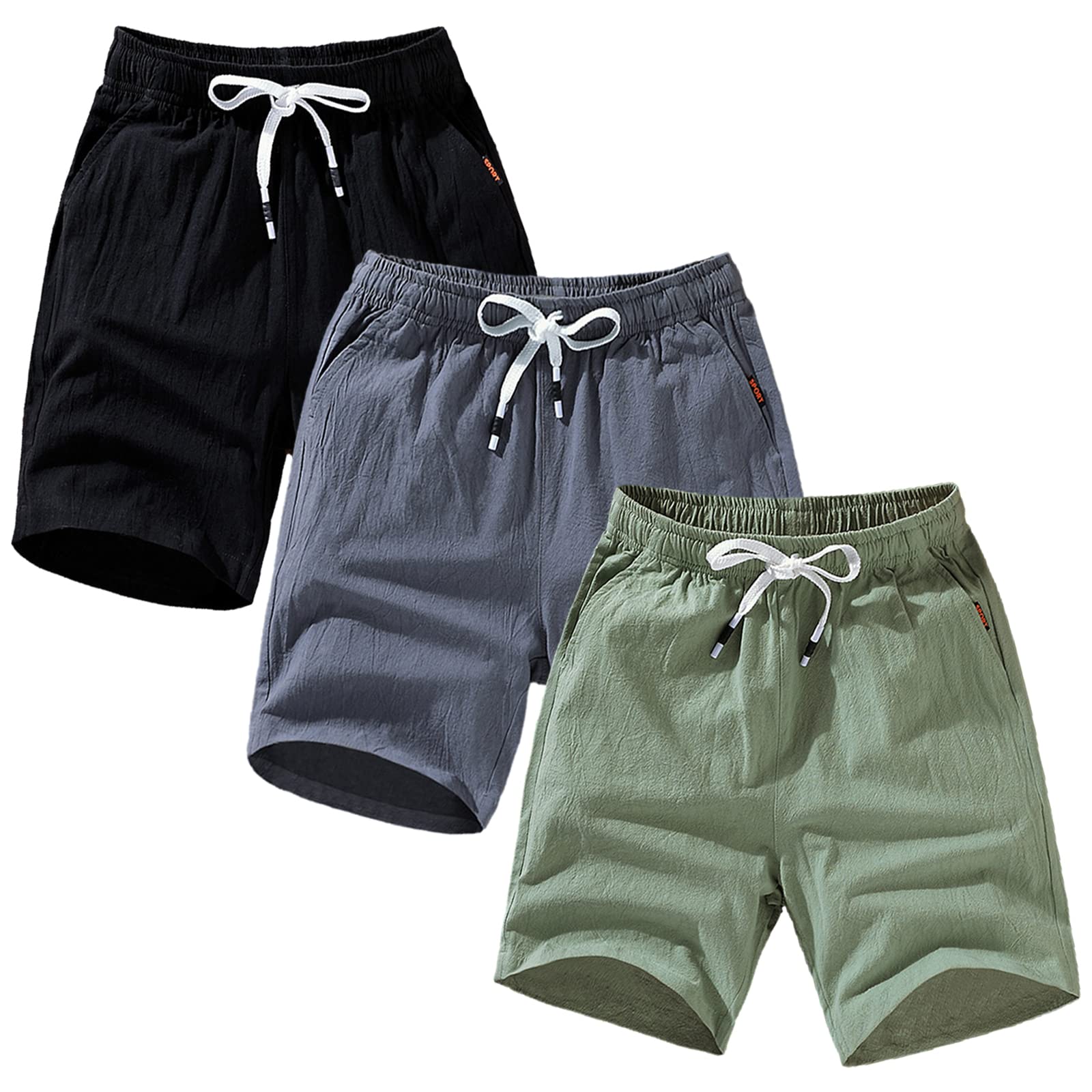 amropi Homme Lot de 3 Short Cargo à Taille Élastique Shorts Sport Pantalon Court avec Poche