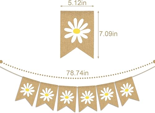 Miniatura 5 de Pudodo Pancarta de arpillera de yute con margaritas de primavera, fiesta de cumpleaños, baby shower, cuarto de bebé, cocina, chimenea, decoración
