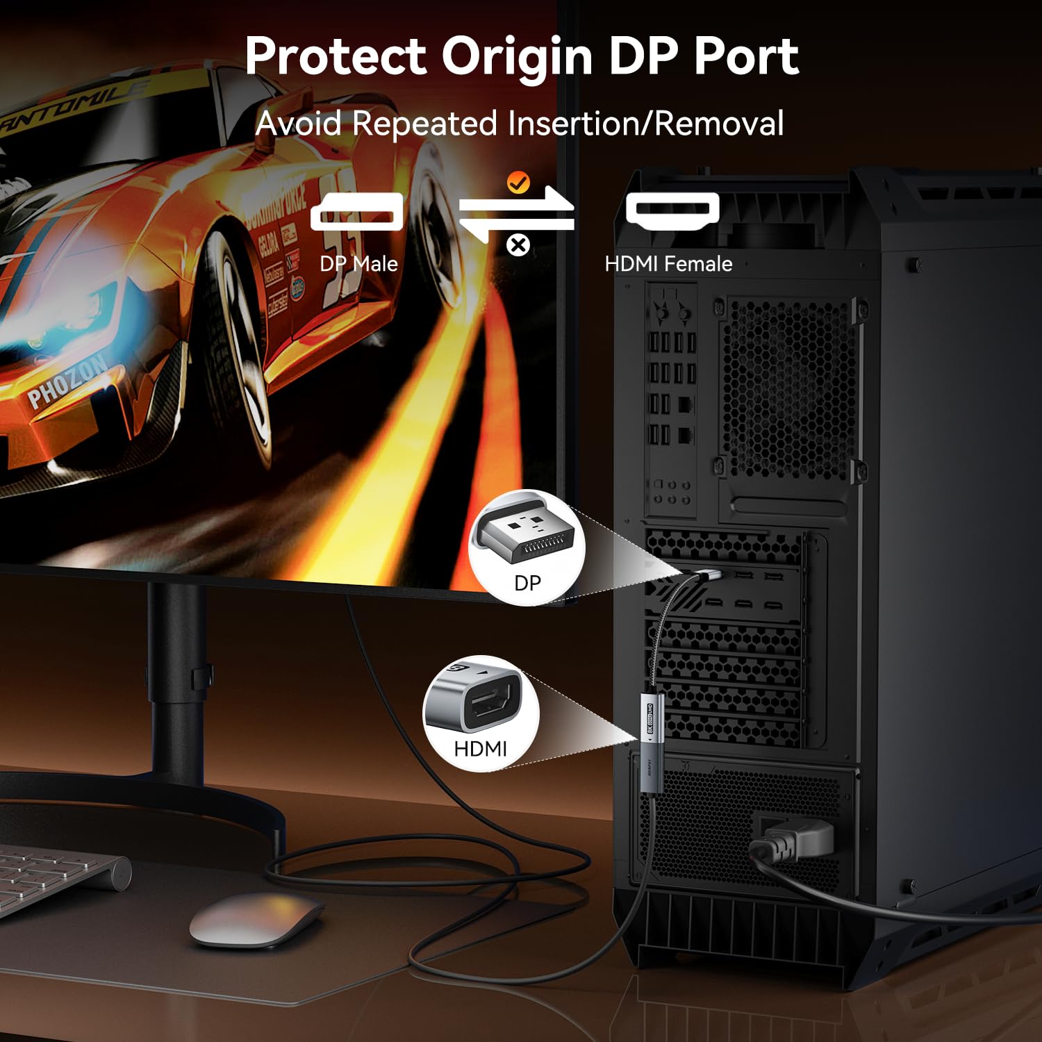 BENFEI Adattatore da DisplayPort 1.4 a HDMI 2.1 8K@60Hz/4K@240Hz/1080P@480Hz, da computer DP unidirezionale a monitor HDMI, convertitore in alluminio ad alte prestazioni per monitor da gioco, TV, AMD
