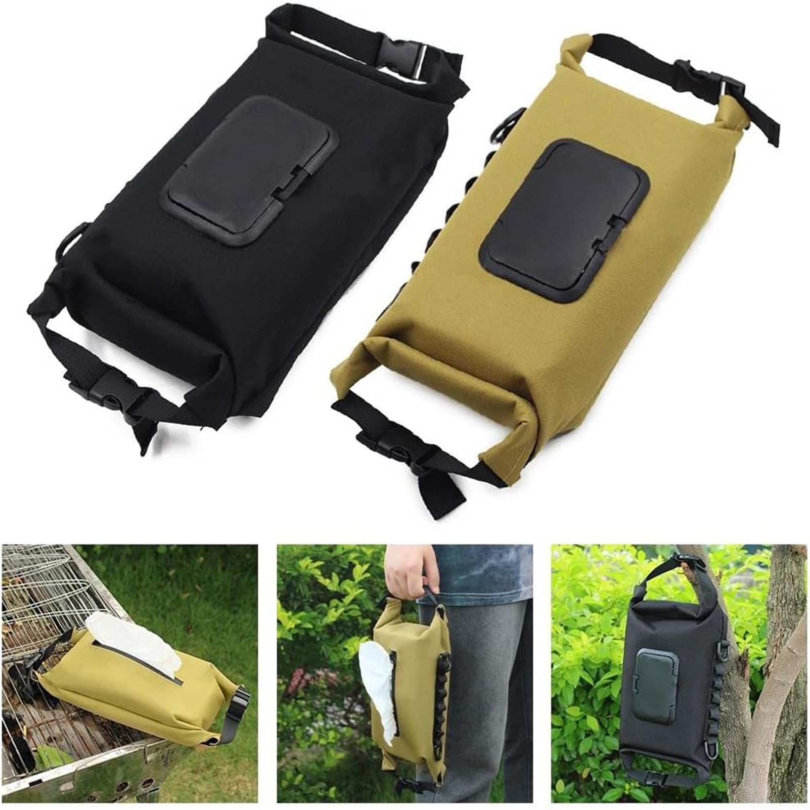 Tragbare Feuchttücher-Tasche mit Klappdeckel, kompakter Canvas-Tücherhalter für Outdoor-Camping und Wandern, reisefreundliches Design, 25 x 13,5 x 9 cm