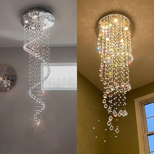 Miniatura 10 de CRYSTOP 3-Lights Spairal Crystal Chandelier,Modern Raindrop Light Fixture Pendant Ceiling Mount Lamp Lighting Fixtures for LivingRoom, Bedroom,