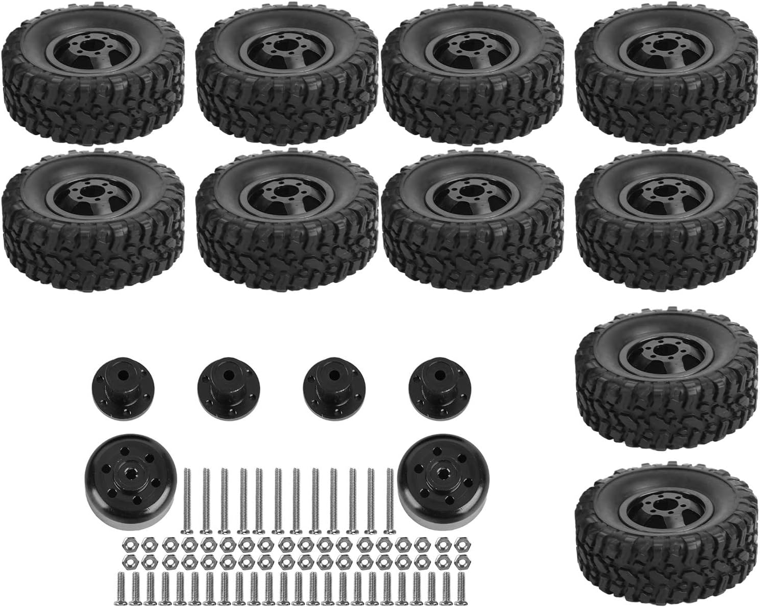 RC car Tires and Wheels, Good Grip Stable Driving 1/16 RC car Tires Strong Damping Replacement for WPL B24 B36 Black