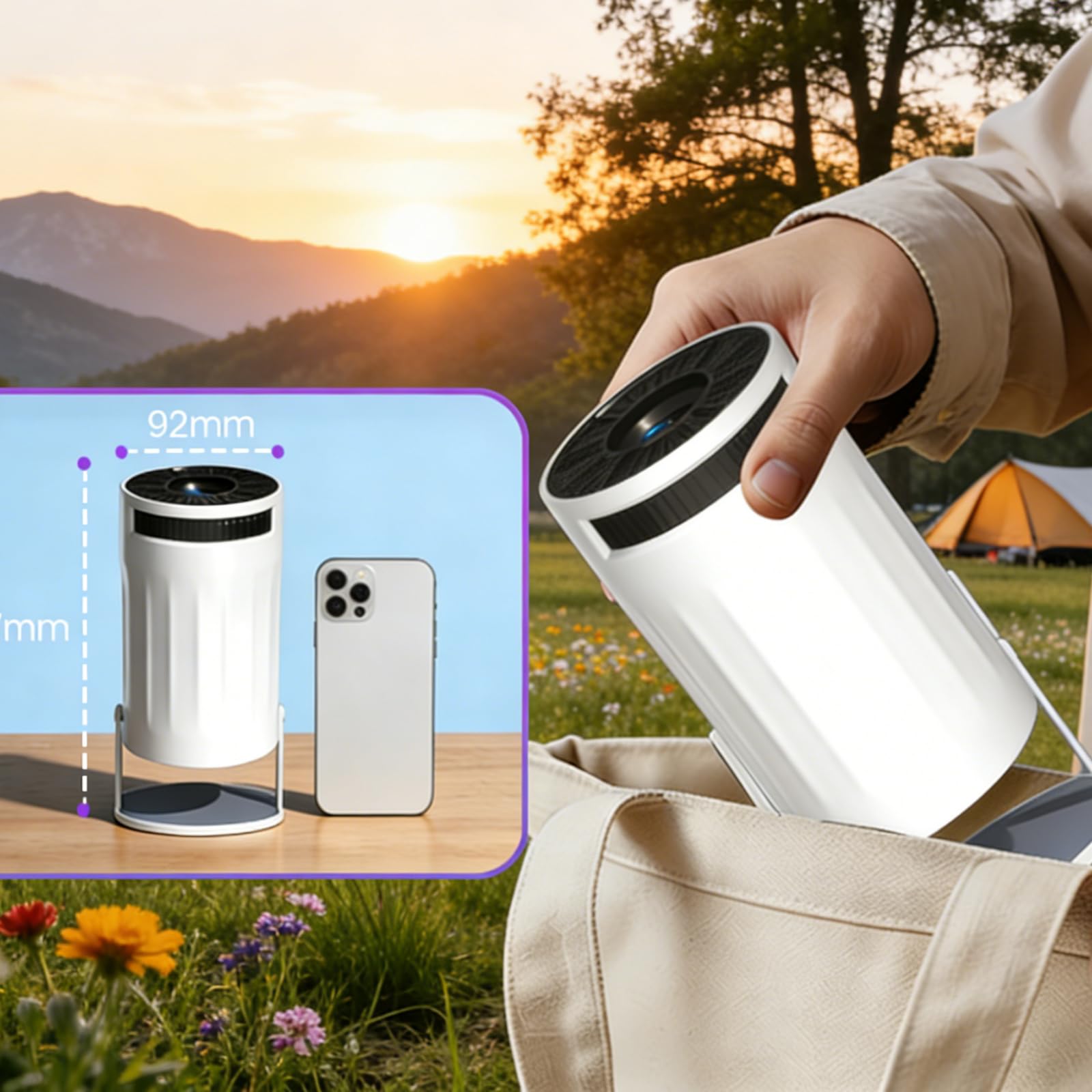 Vidéoprojecteur avec Wi-FI 6 & Bluetooth,Mini Projecteur Portable Supporte 4K 1080P Auto Keystone Rotation 180°, Auto Keystone Rotation 180° Compatibile,20000 Lumens pour HDMI/iPhone/USB Blanc (2)