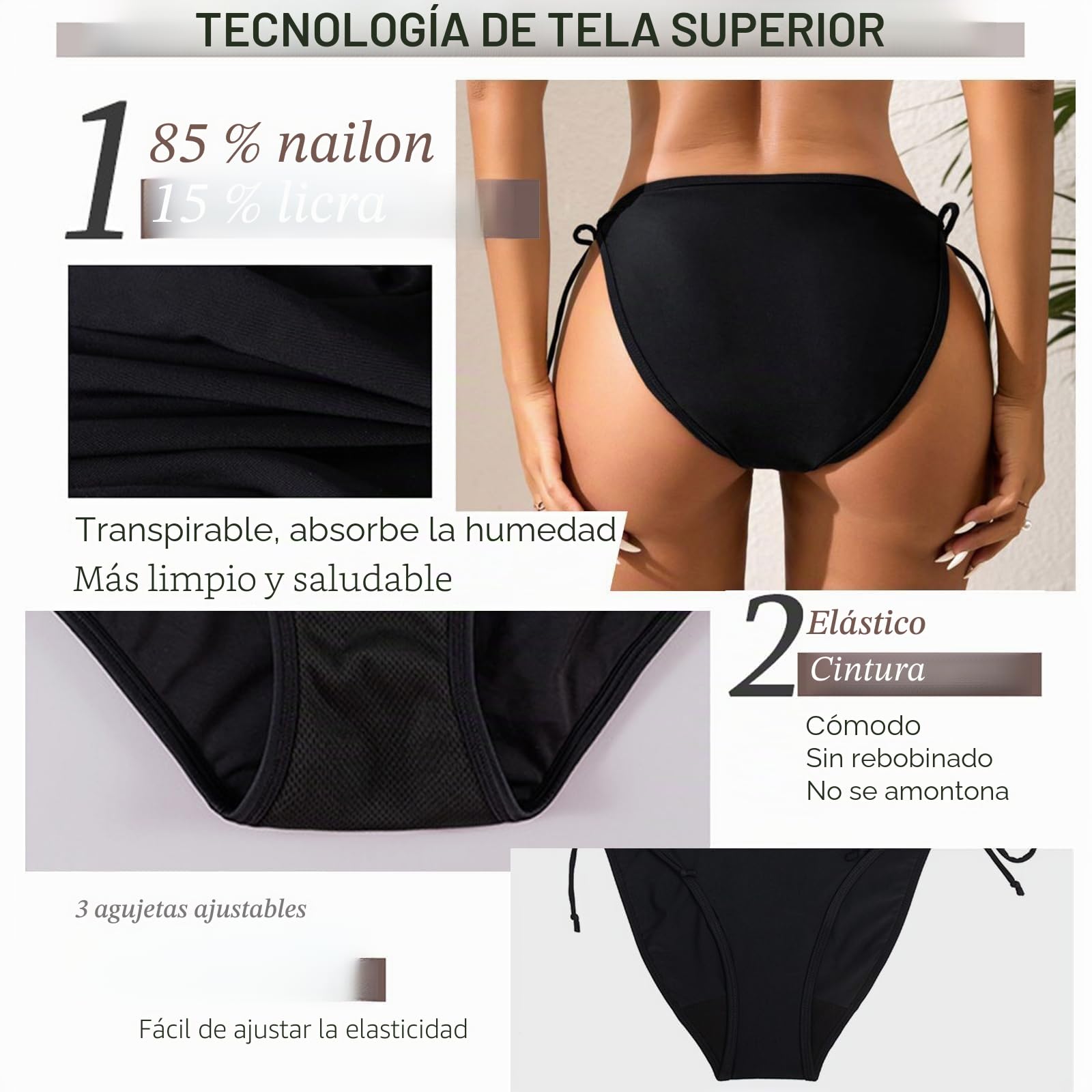 Runmeihe Bikini Menstrual Mujer, Ropa Interior a Prueba de Fugas para natación, Traje baño Menstruación de Cintura Baja