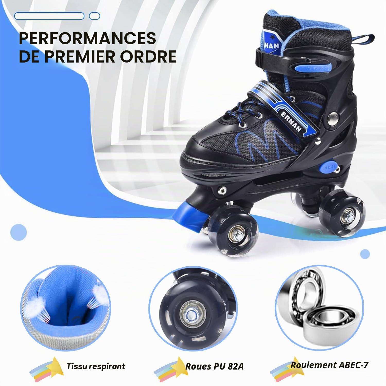 ERNAN Roller Enfant Filles et Garçons,Patin a Roulette Enfant 4 Taille Réglable, Roller Quad Enfant avec 8 Roues Lumineuses. Patins à roulettes pour Enfants pour débutants