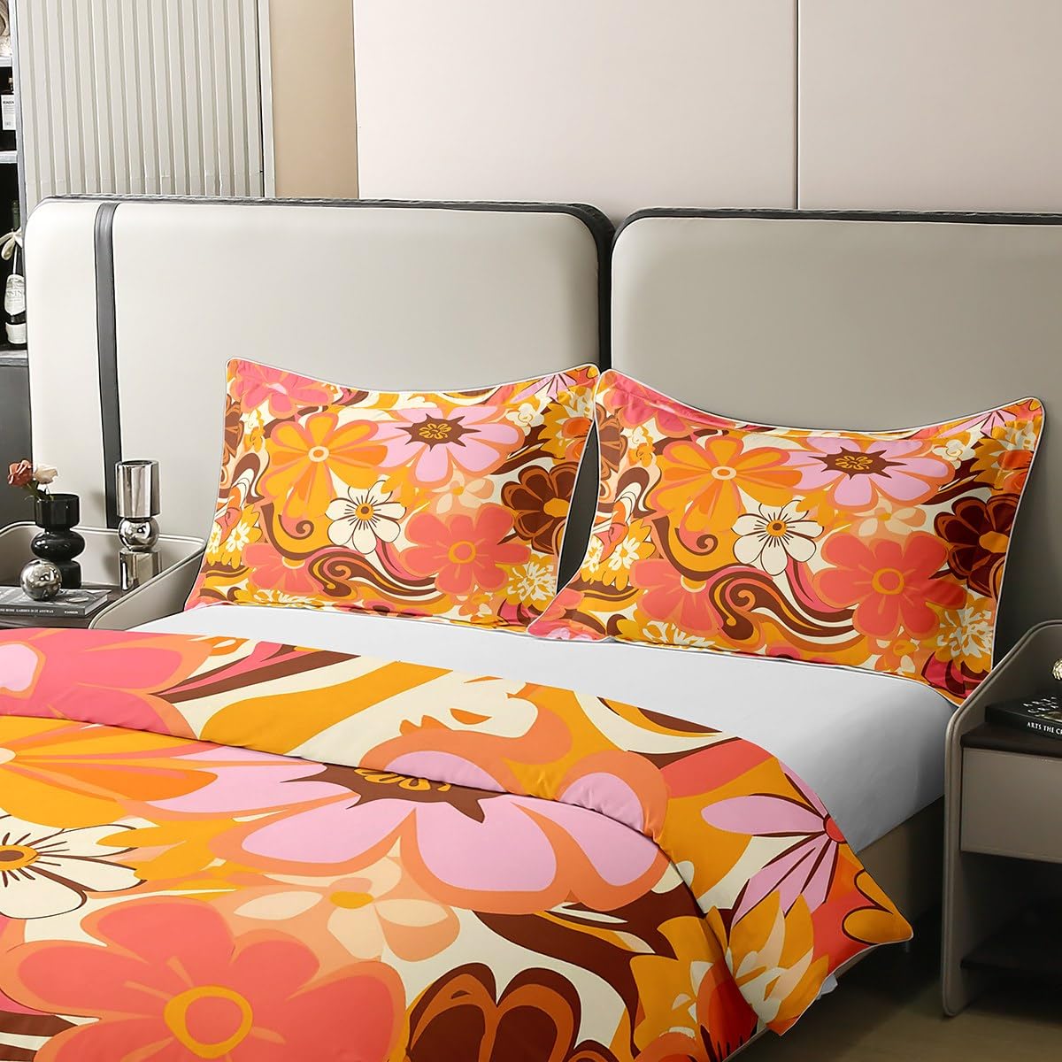 Set Biancheria Letto 100% Cotone Motivo Floreale Retrò - Copripiumino Singolo Con Federa | Stile Bohémien Anni '70 - Foto 5