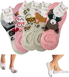 Kit 6 ou 12 Pares Meia invisível Femininas para Yoga e Pilates, Estampa bichinhos e flores, Sapatilha Invisível, Tamanho 33-38