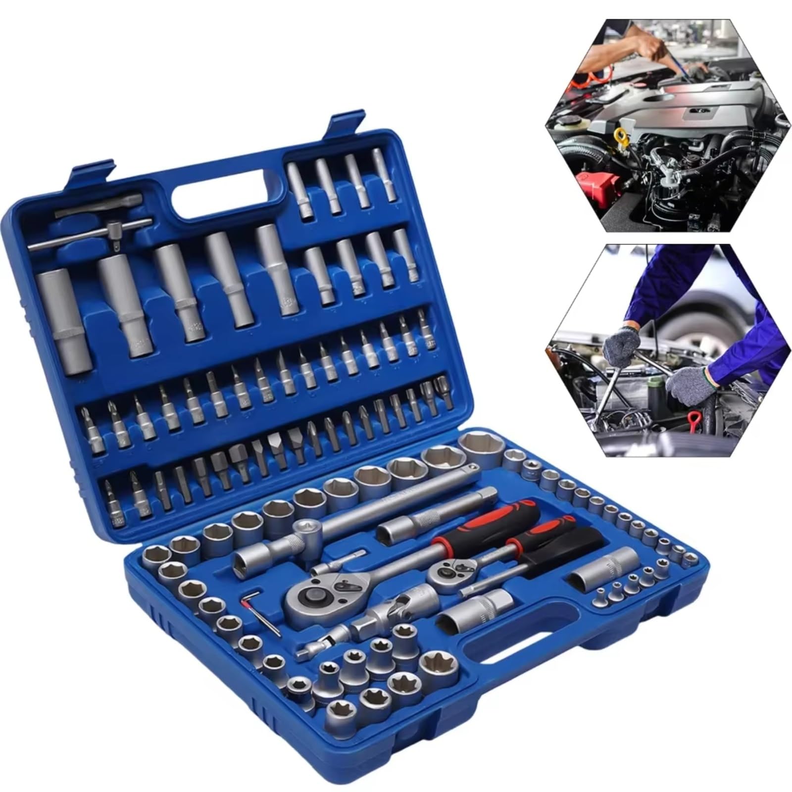 Set di attrezzi meccanici Set Chiavi A Cricchetto Da 108 Pezzi Set Chiavi A Cricchetto Prese Set Di Chiavi A Bussola Esagonali Metriche Kit Utensili Meccanici La Riparazione Automatica