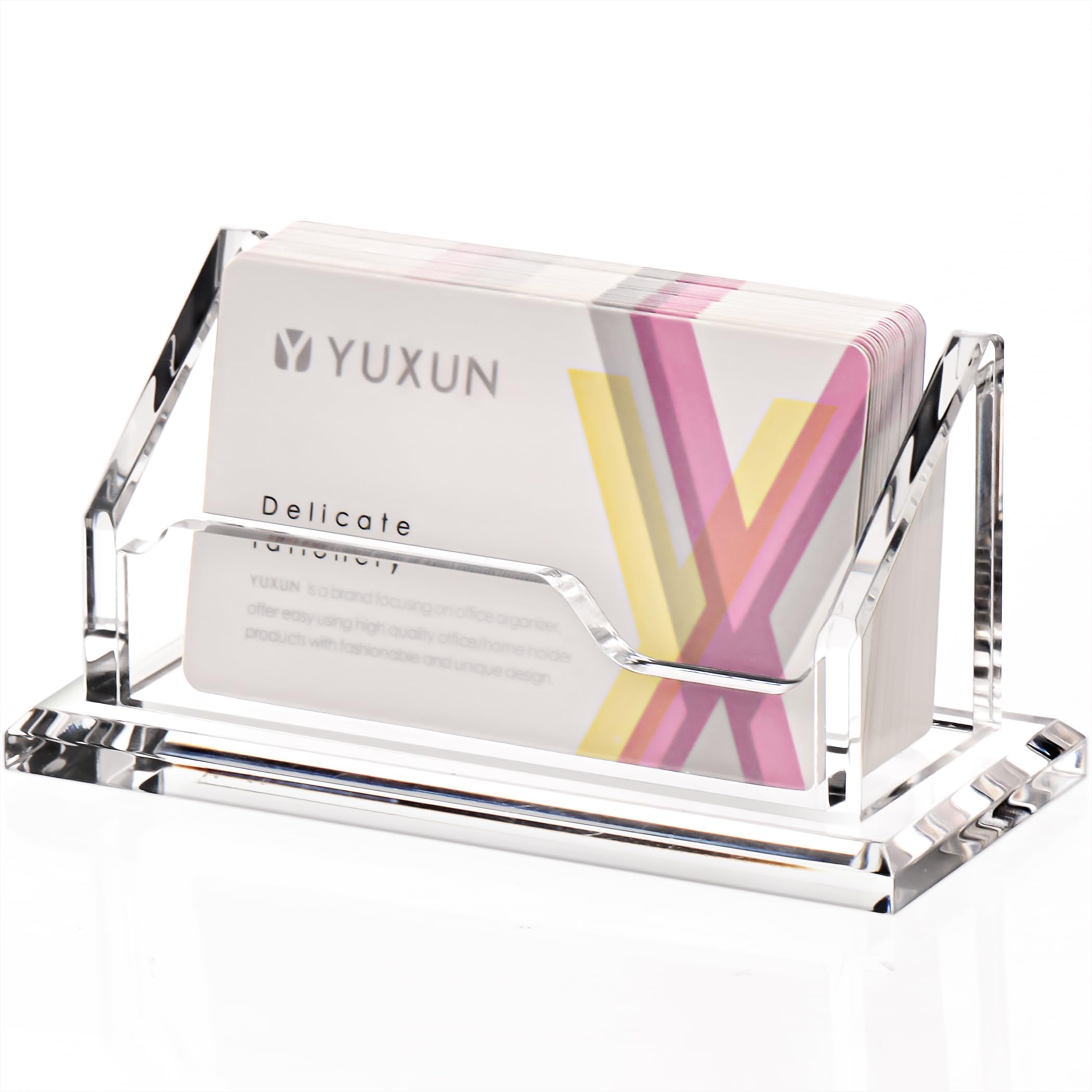 HEZONG Business Card Holder Clear Acrylic Business Card Display Stand for Desk -1 Slot Horizontal Placement 1 Pack