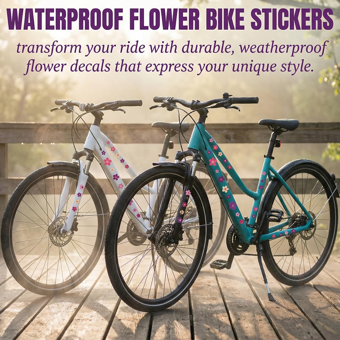 Adesivi Impermeabili Fiori, 3 Pezzi Adesivi Fiori per Bici, Laptop, Auto, Moto, Telefono, Notebook (Viola Estivo)