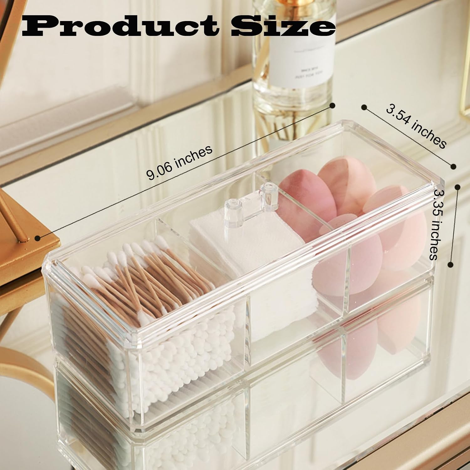 Qtip Holder Dispenser 3 Compartments Cotton Ball Swab Holder with Lid Clear Bathroom Dresser Organizer Tea Bag Holder Acrylic Organizer for Cotton Ball and Swab, Round Pads, Hair Accessories