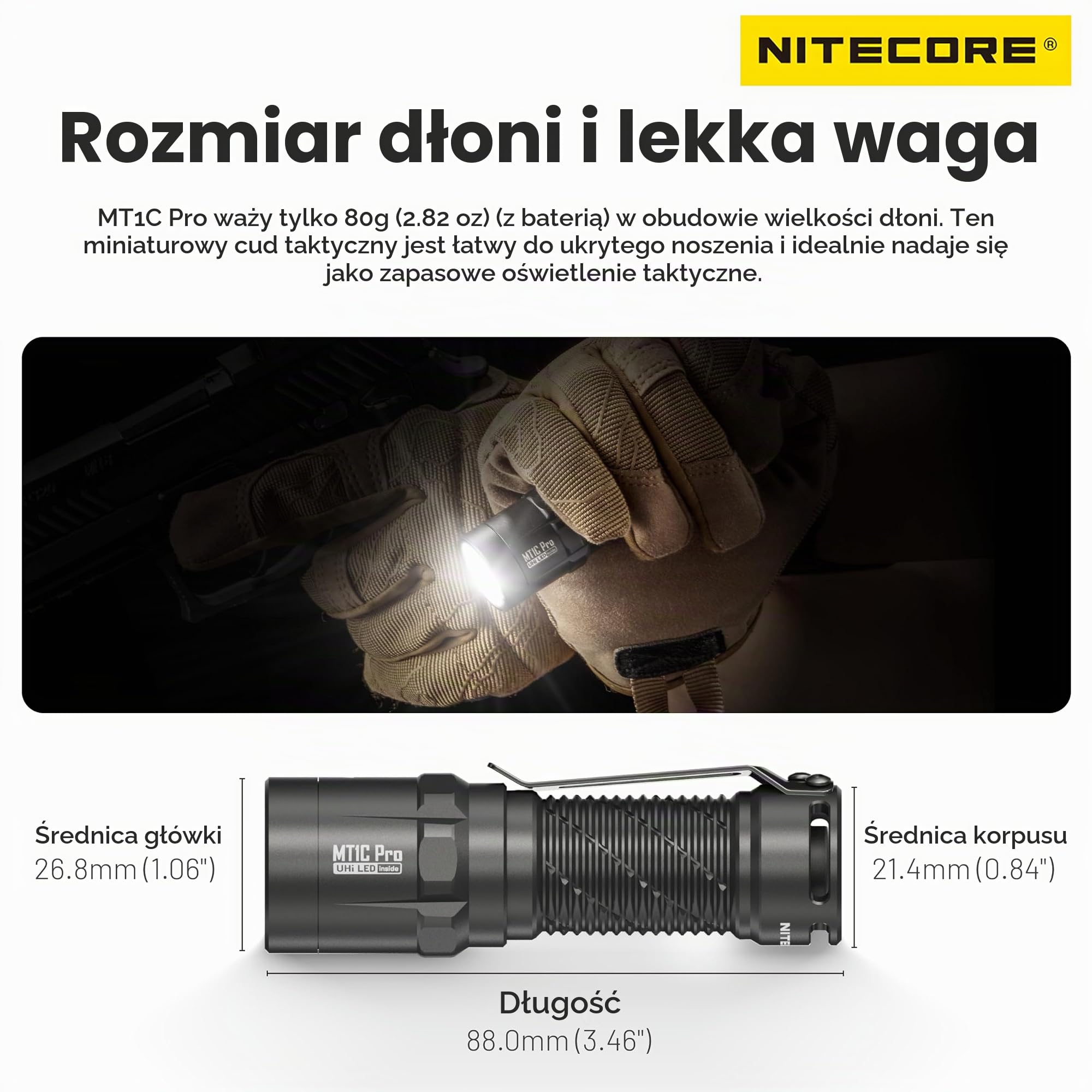 Nitecore MT1C Pro Kompaktowa latarka akumulatorowa 1000 lumenów, czarna