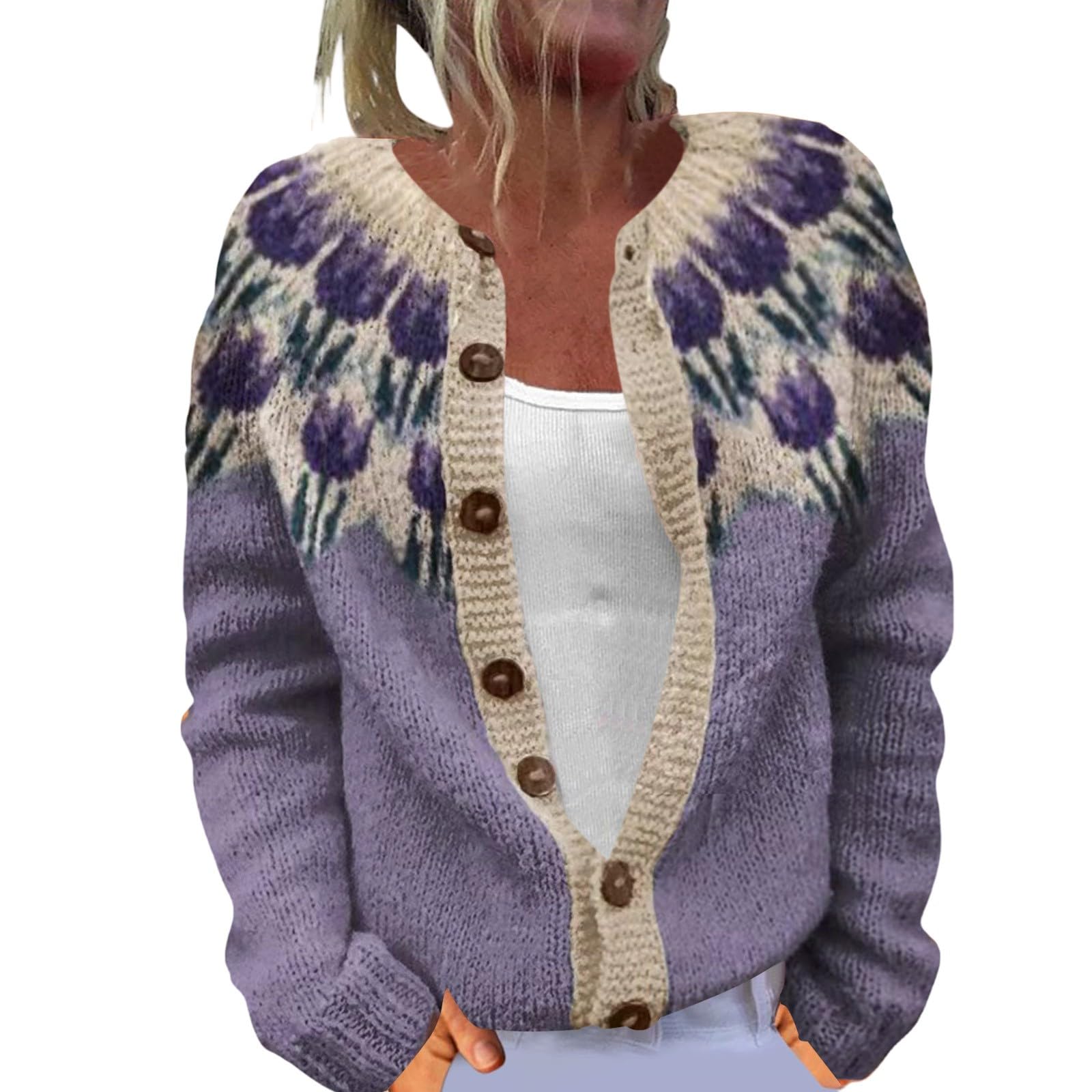 Womens Fair Isle Cardigan Sweater Vintage Button Knitted Ice landic Nordic Jacket Boho Argyle Winter Fall Casual Coat
