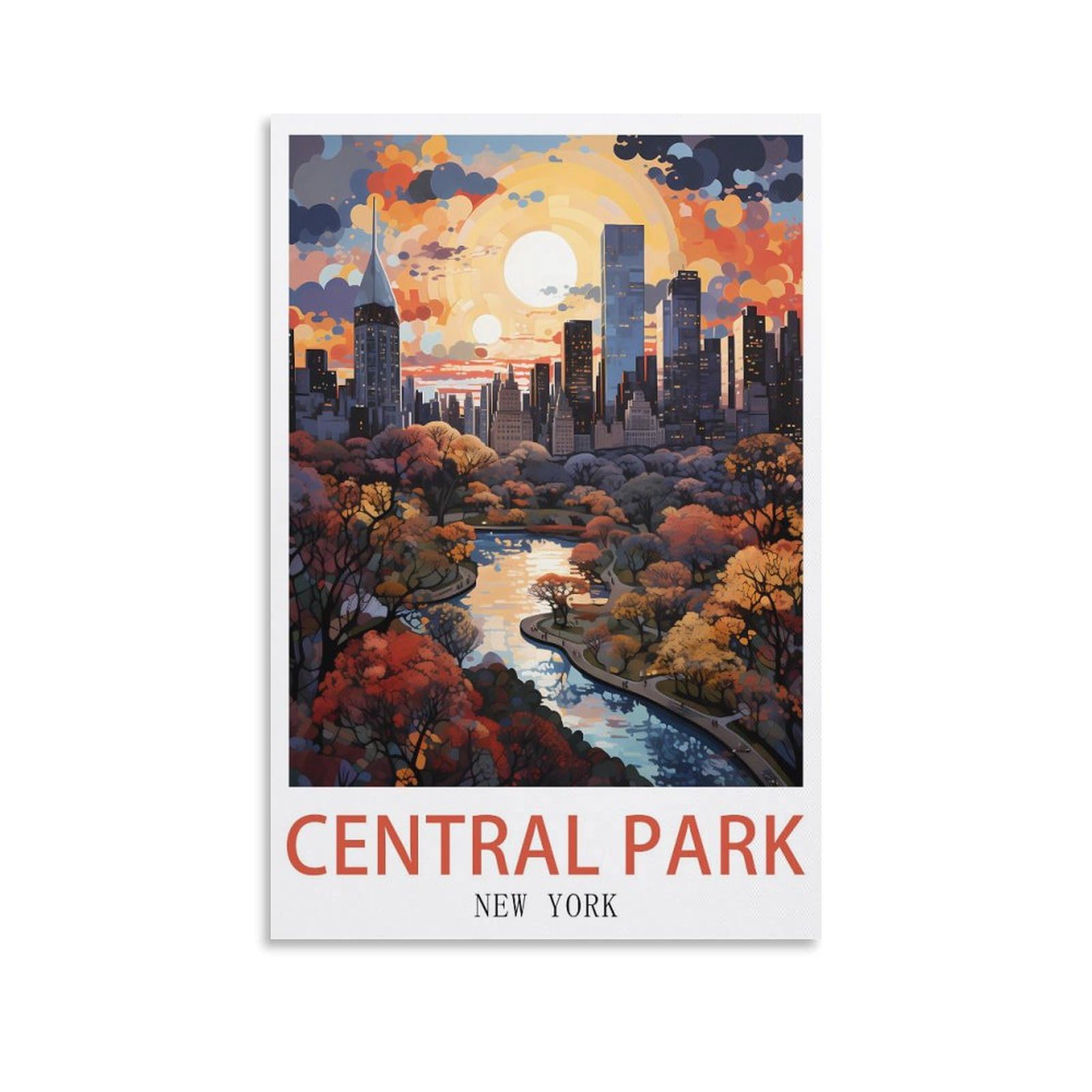 LHJOIUN Central Park New York Vintage Travel Posters 24x36inch(60x90cm) Art Canvas Print For Living Room Bedroom Home Decoration Modern Art