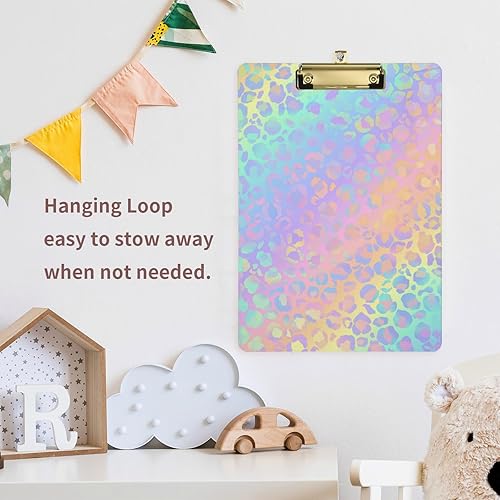 Miniatura 6 de Portapapeles de plástico con estampado de leopardo arcoíris, diseño de moda, tamaño carta, para estudiantes, niños, mujeres y hombres, tablero de