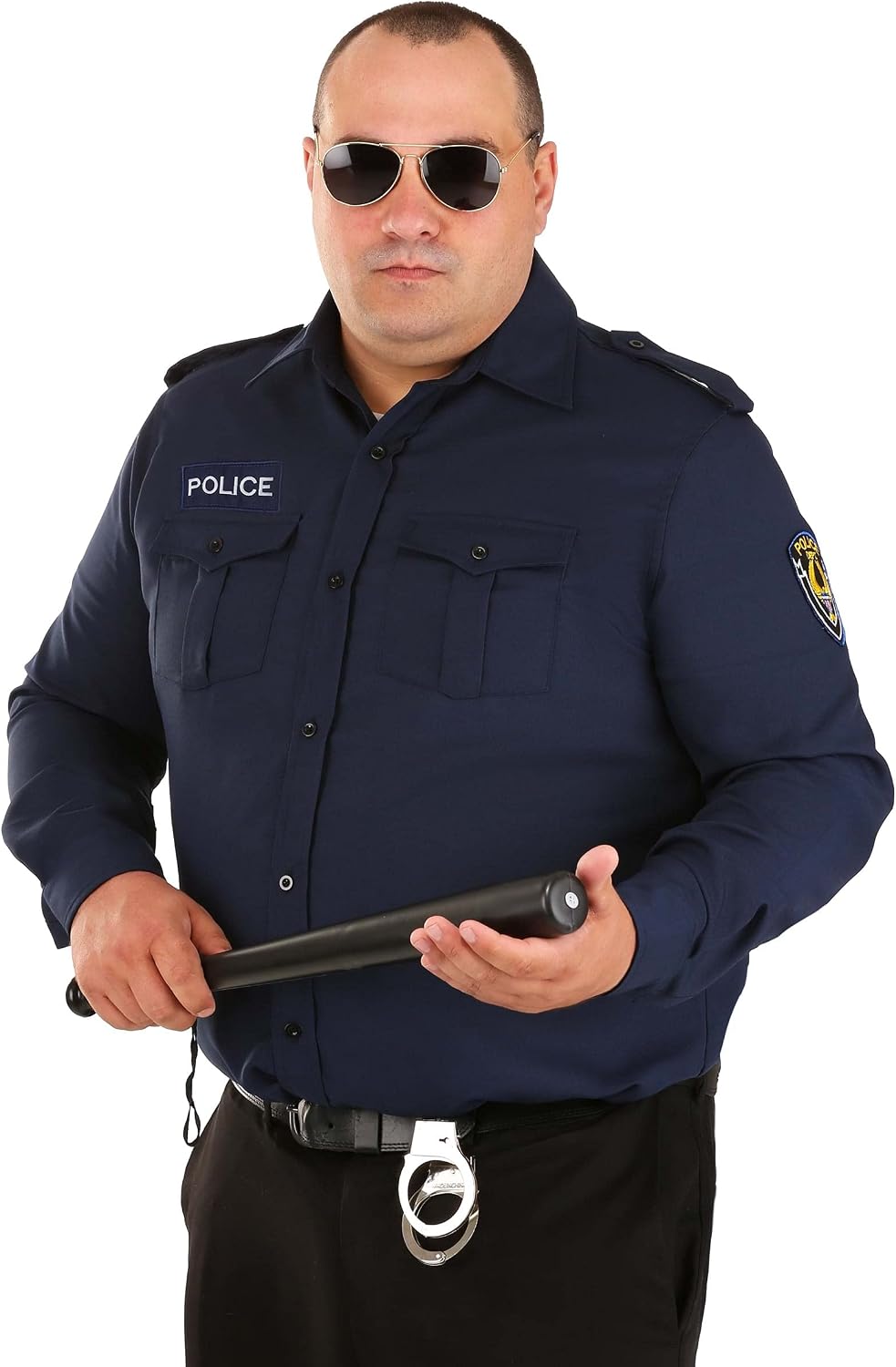 Adult Long Sleeve Police Officer Costume Shirt, Classic Cop Uniform With A Police Officer Shirt And Embroidered Patches