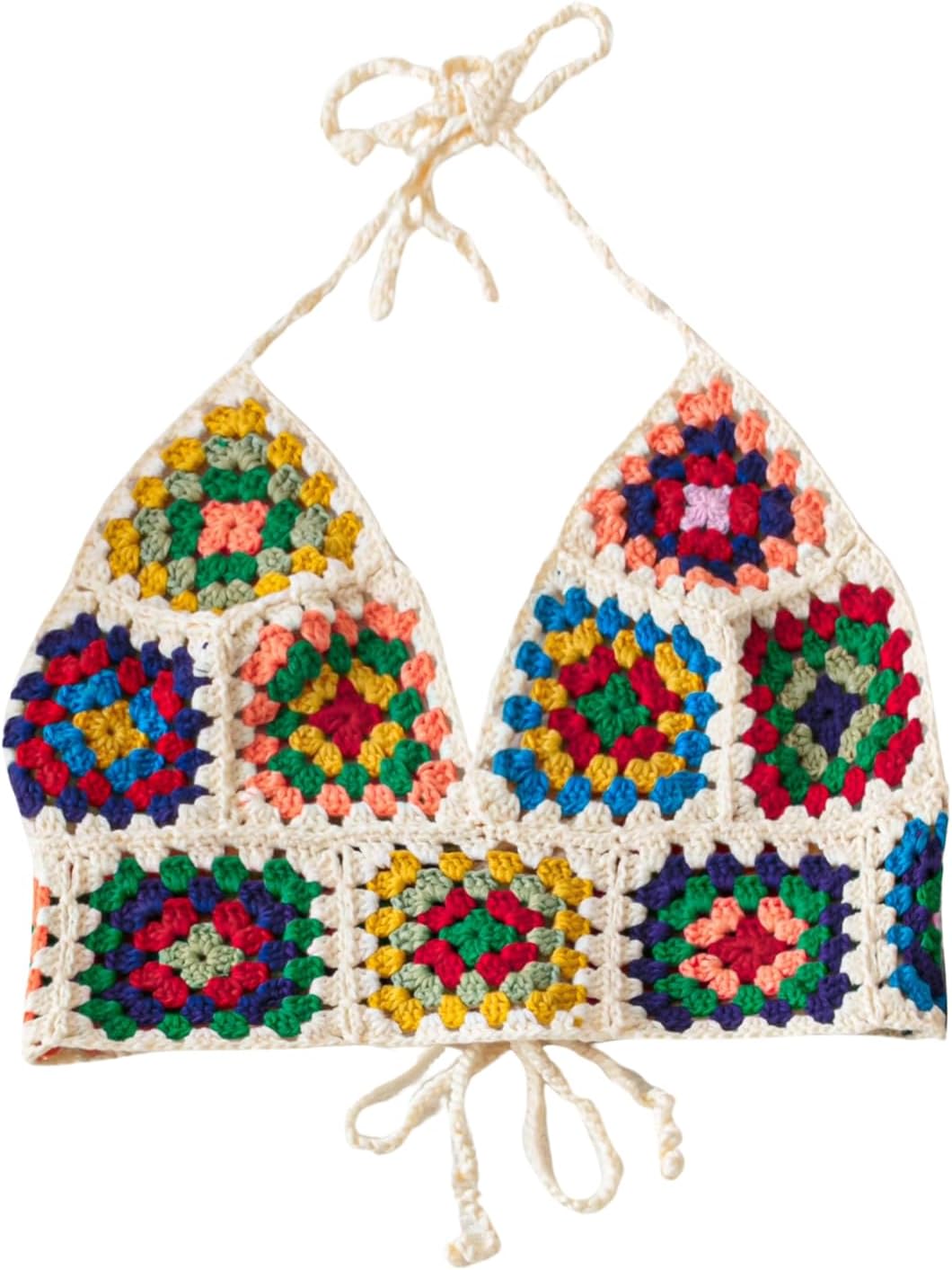 SHENHE Women's Crochet Halter Top Lace Up Tie Backless Boho Knit Cover Up Beach Crop Top Large Apricot