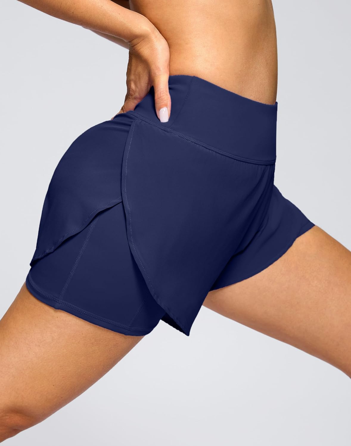 Women's 2 in 1 Running Shorts - High Waisted Lightweight Athletic Workout Gym Yoga Shorts Spandex Liner with Pockets - Image 2