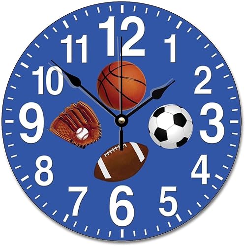 Reloj de pared con temática deportiva para niños, de 10 pulgadas, de madera, redondo, funciona con pilas, gran reloj de pared decorativo, Reloj de pared con temática deportiva para niños, de 10 pulgadas, de madera, redondo, funciona con pilas, gran reloj de pared decorativo,
