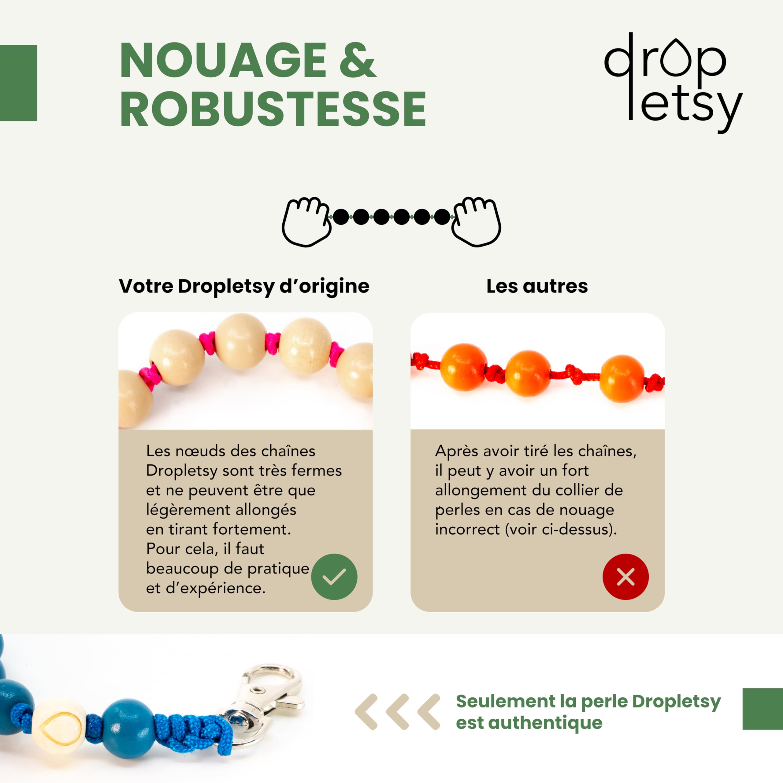 Chaîne universelle en perles de bois pour téléphones portables, chaîne - compatible avec tous les smartphones: iPhone 15, 14, 13, 12, 11, X, Samsung Galaxy (sans étui)