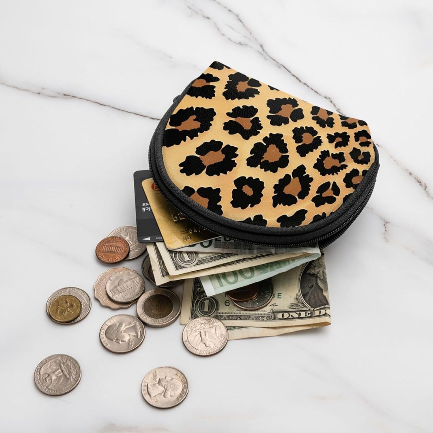 Brown Pattern Leopard Printed Coin Purse Cute Mini Pouch Change Wallet Zipper Coin Pouch for Women
