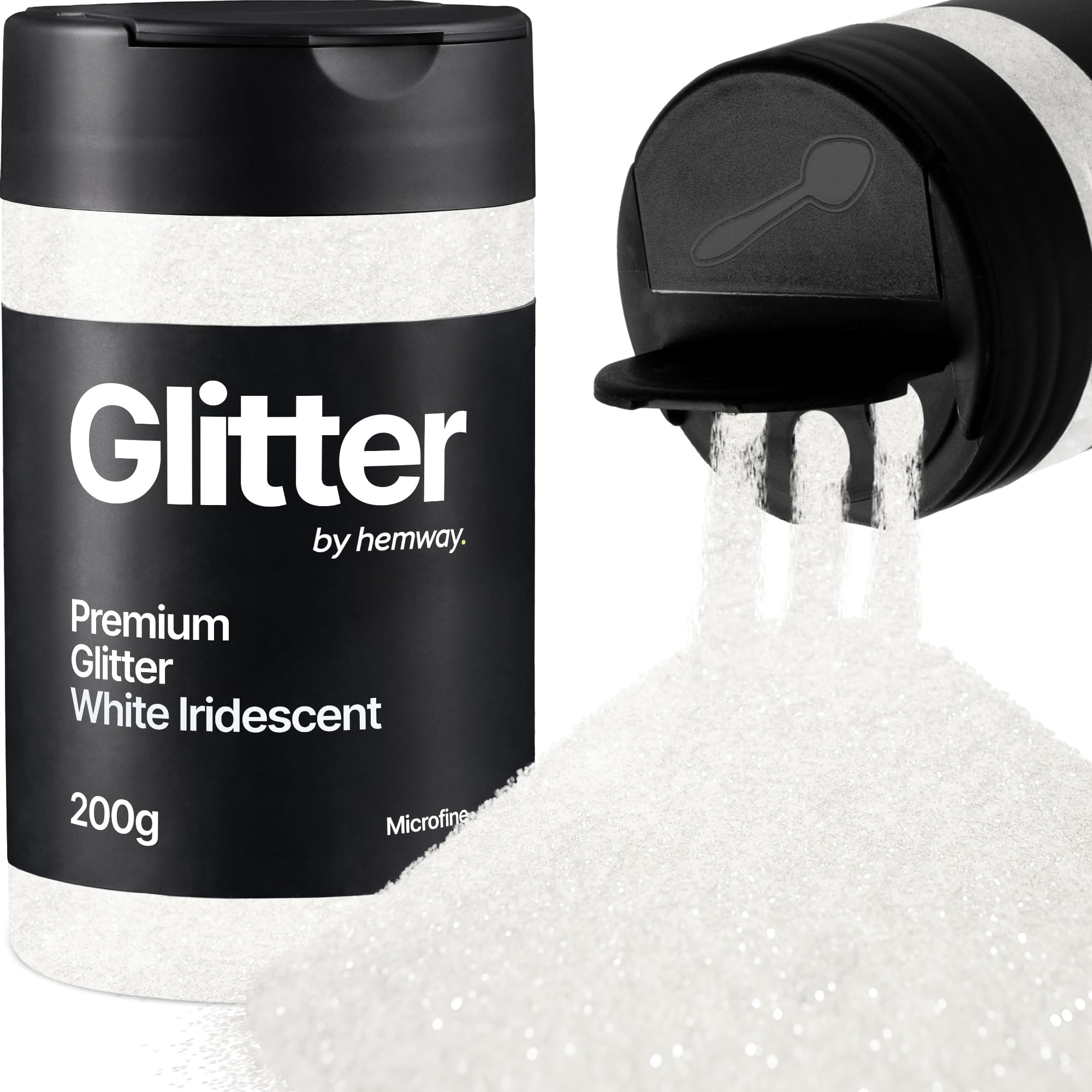 Hemway White Iridescent Glitter Shaker, 200g Microfine Glitter for Crafts Metallic Flake Sequins for Resin & Epoxy Crafts for Decorating, Halloween, Christmas, Nail, Face, Art