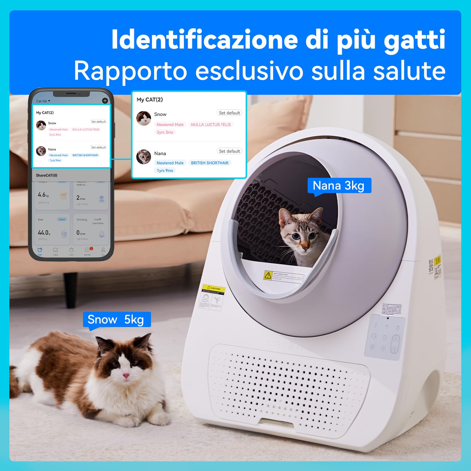 CATLINK PRO - Lettiera automatica per gatti, rilevamento multi-gatto, controllo APP, monitoraggio delle condizioni del gatto, 57 l, adatta per gatti con un peso da 1,5 kg a 10 kg