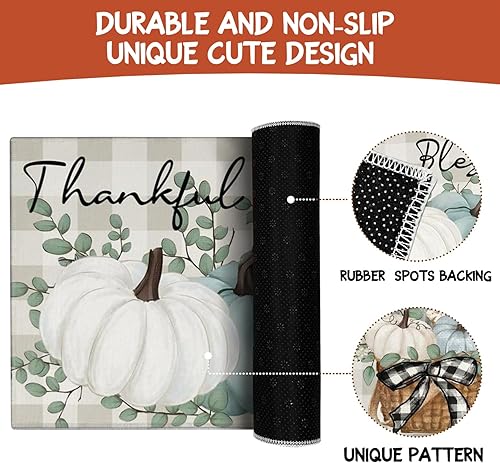 Miniatura 7 de Juego de 2 alfombras de cocina con diseño de calabaza de otoño y Acción de Gracias, antideslizantes, lavables para decoración del hogar, decoración