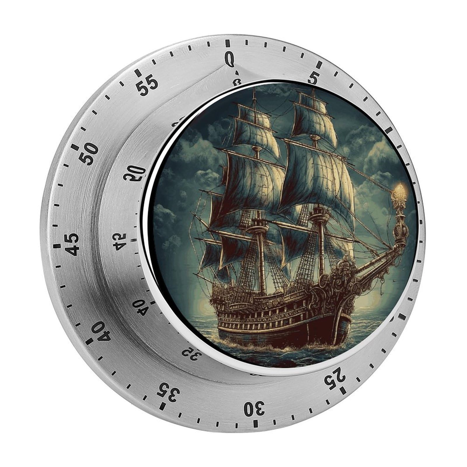 Nautical Vintage Sailing Pirate Ship Visual Timer Cute Desk Timers No Batteries Required Magnetic Indoor Countdown Timers Loud Alarm Exquisite Manual Time Timer Clock for Gift