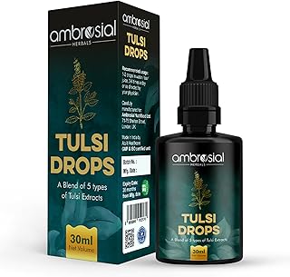 Ambrosial Tulsi Drops Concentrated Extract of 5 Tulsi 30ml | Natural Immunity Booster | Relieves Cough & Cold | Raw Extrac... Price In India