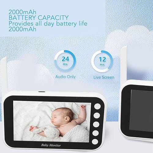 Miniatura 3 de Monitor de bebé, 4.3 720P HD Intercomunicador de doble vía, video giratorio de 360 con cámara y audio, recordatorio de alimentación del bebé y