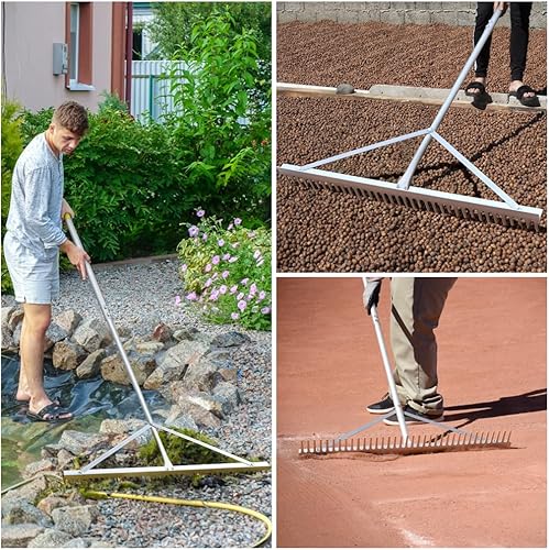 Miniatura 7 de Rastrillo para paisajismo de 36 pulgadas, rastrillos de aluminio con mango ligero de 69 pulgadas, herramienta de rastrillo de paisajismo para
