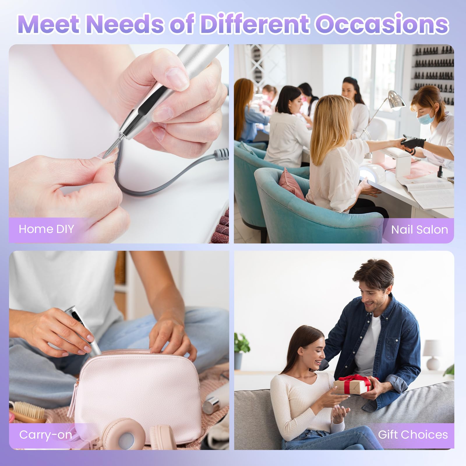 Xoali Torno para Uñas Profesional 35000rpm,13 en 1 Lima Eléctrica Uñas Recargable por USB, Torno Uñas sin Cable con Velocidad Ajustable, Kit de Manicura y Pedicura para Salón de Uñas y Manicura Casera
