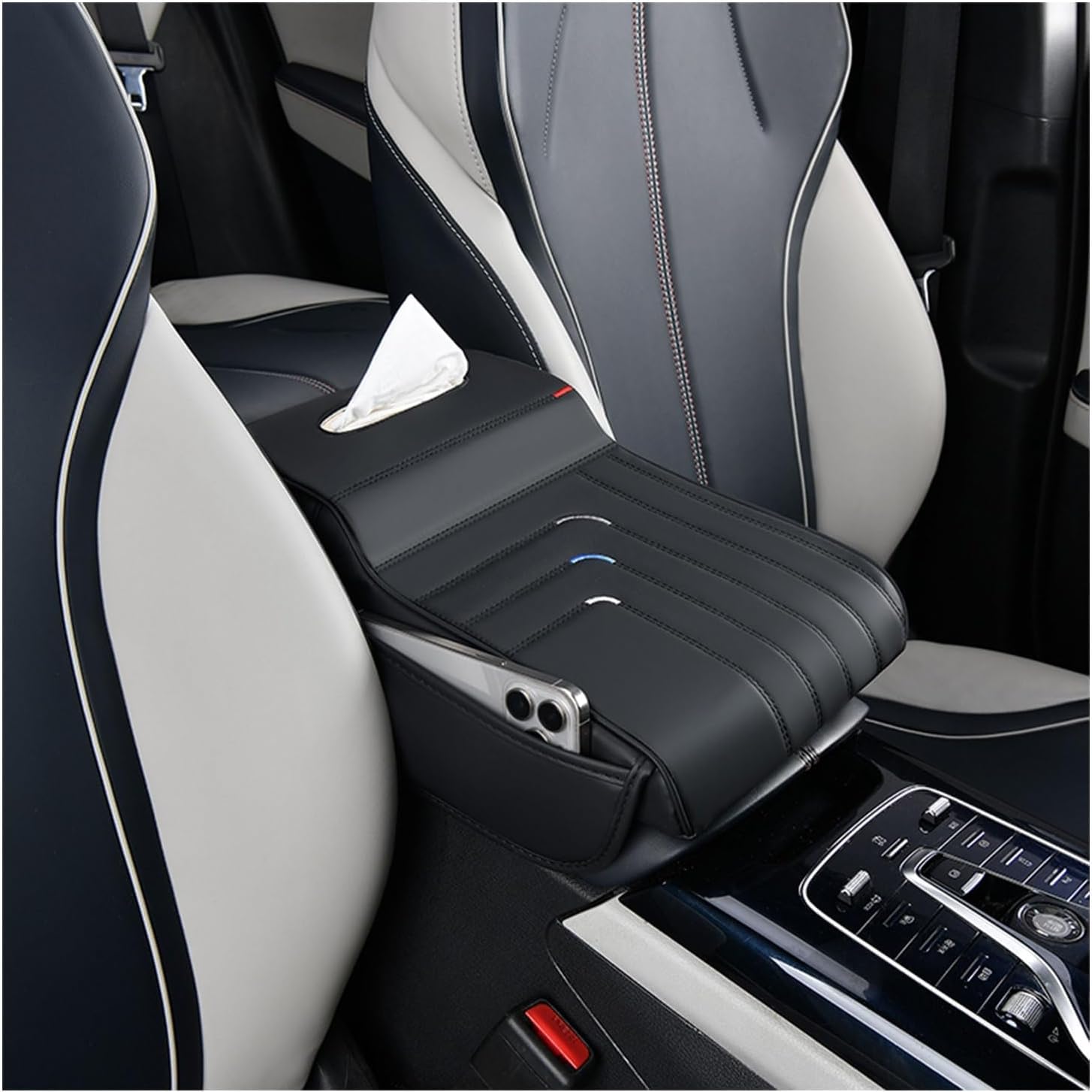 ELNas Car Center Console Armrest Pillow for Suzuki Swift Dzire Splash Baleno Liana Ertiga, Auto Center Console Pad Leather Arm Rest Protector Cushion,Black