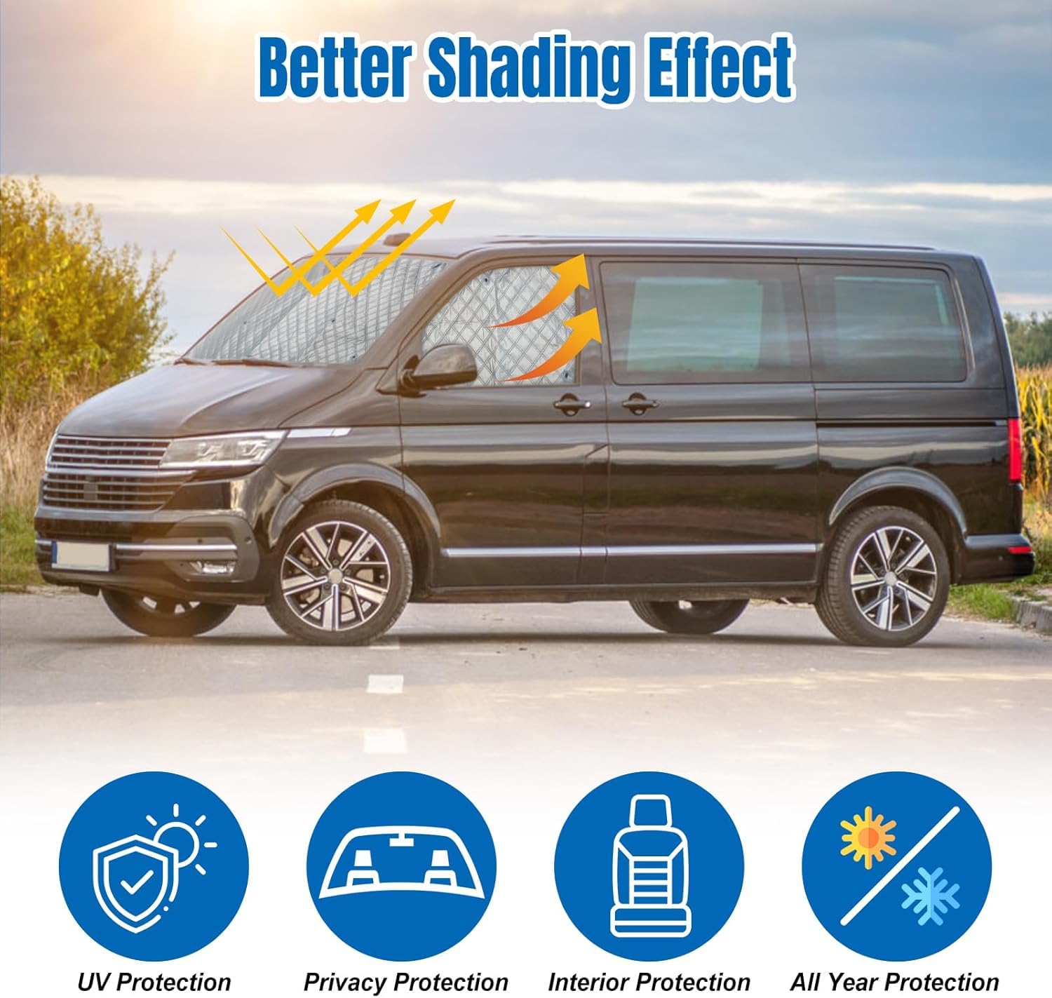 JAWSEU Sonnenschutz Frontscheibe für VW T5 T6 Wohnmobil Transporter Thermomatten, 8PCS Innen Frontscheibenabdeckung Thermomatte Fahrerhaus Verdunkelung Okklusion für VW Wohnmobil Vans