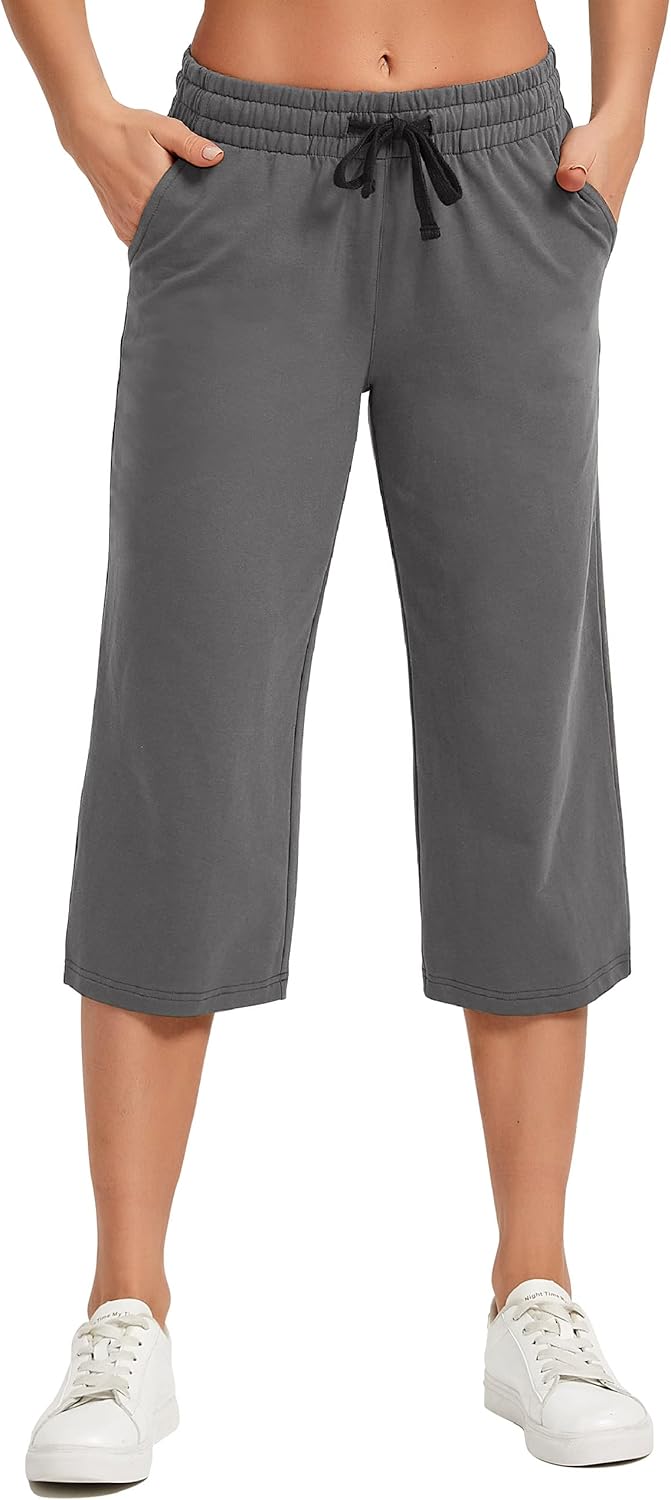 SPECIALMAGIC Women Capri Pants Cotton Yoga Wide Leg Pajama Pants Capris Sweatpants Sports