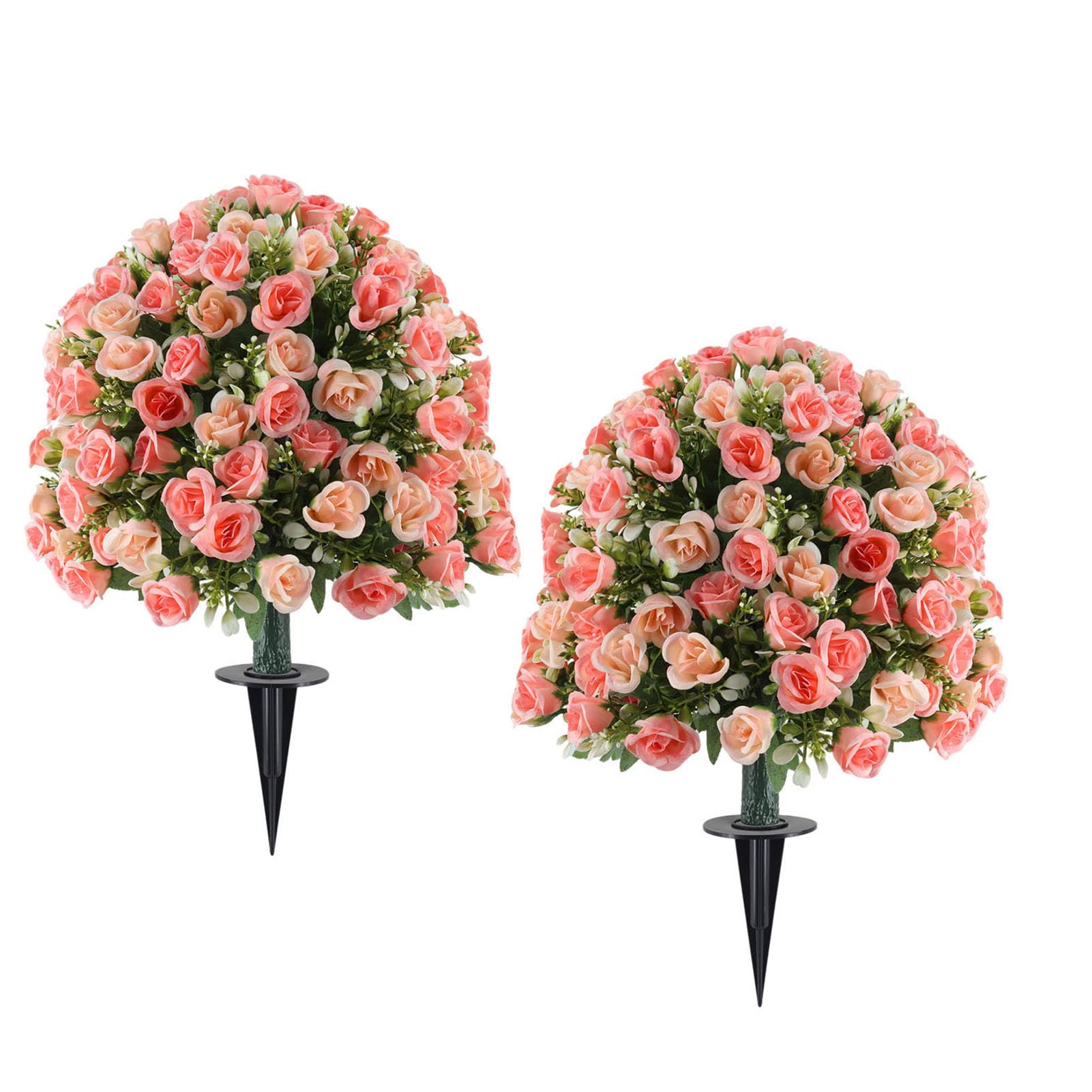 2 Pezzi di Rosa Artificiale con Alberi di Palla di Fiori Realistici con Picchetto per la Decorazione del Patio del Giardino 14 X 24 Pollici (Mini paletto rosa)