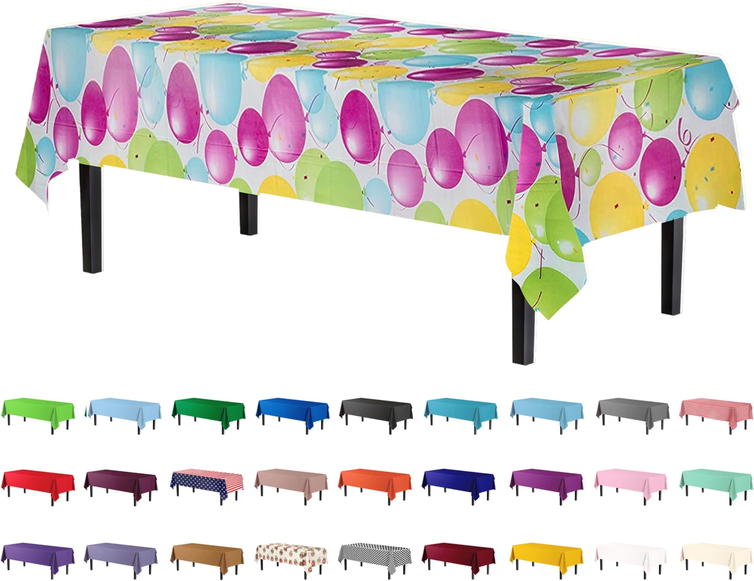 Exquisite 12 Pack Premium Quality Balloon Design Plastic Tablecloth - 54 Inches by 108 inches of Fabulous Rectangle Birthday Tablecloth with Balloon Design for 8 Foot Party Table…