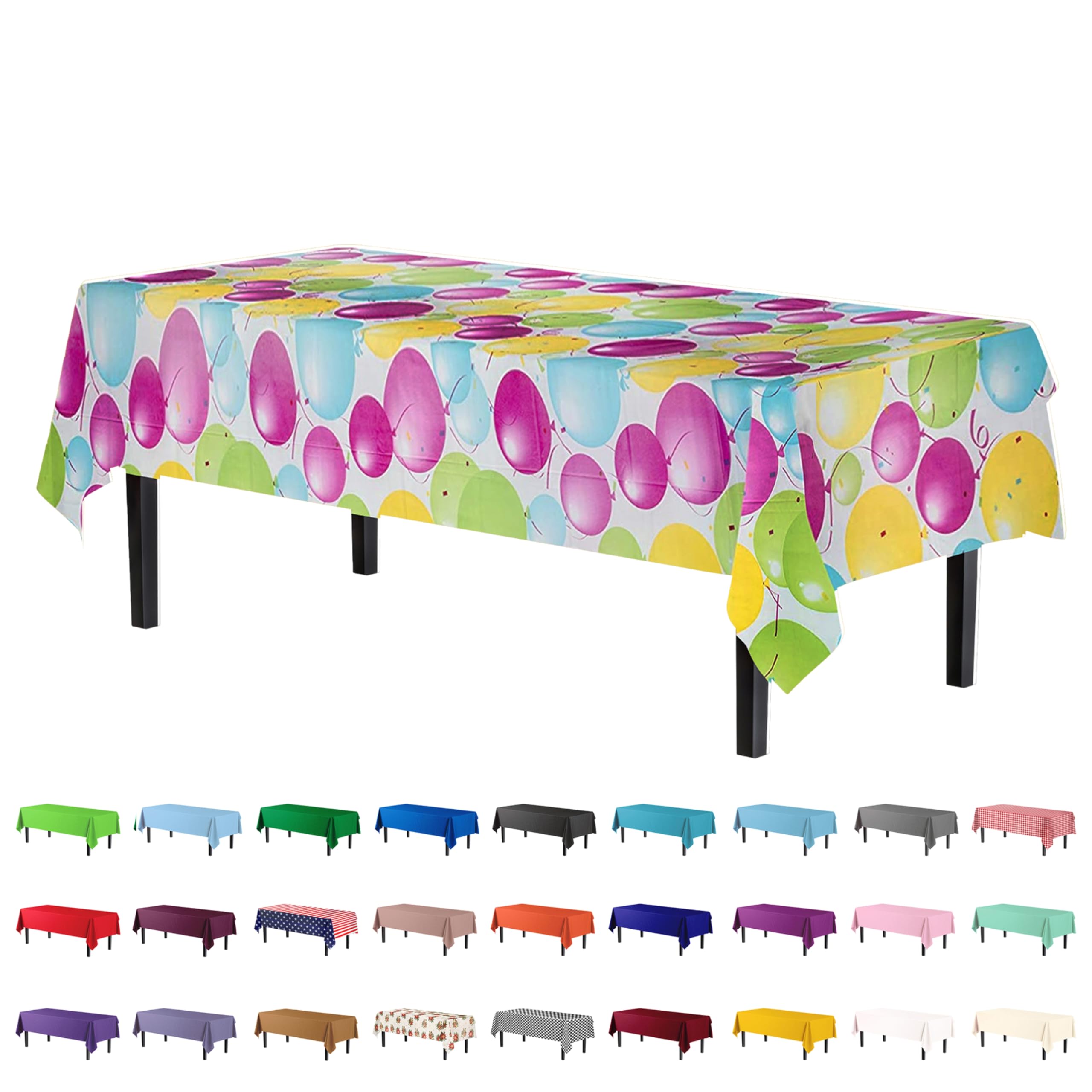 Exquisite Party Solids 12 Pack Premium Quality Balloon Design Plastic Tablecloth - 54 Inches by 108 inches of Fabulous Rectangle Birthday Tablecloth with Balloon Design for 8 Foot Party Table…