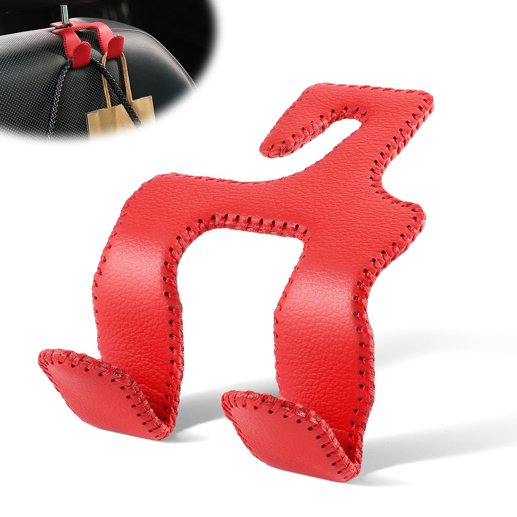 LivTee Upgraded Superior Leather Car Seat Back Headrest Hook, 2 in 1 Auto Seat Hook Hangers Holder Organization Interior Accessories for Purses Coats