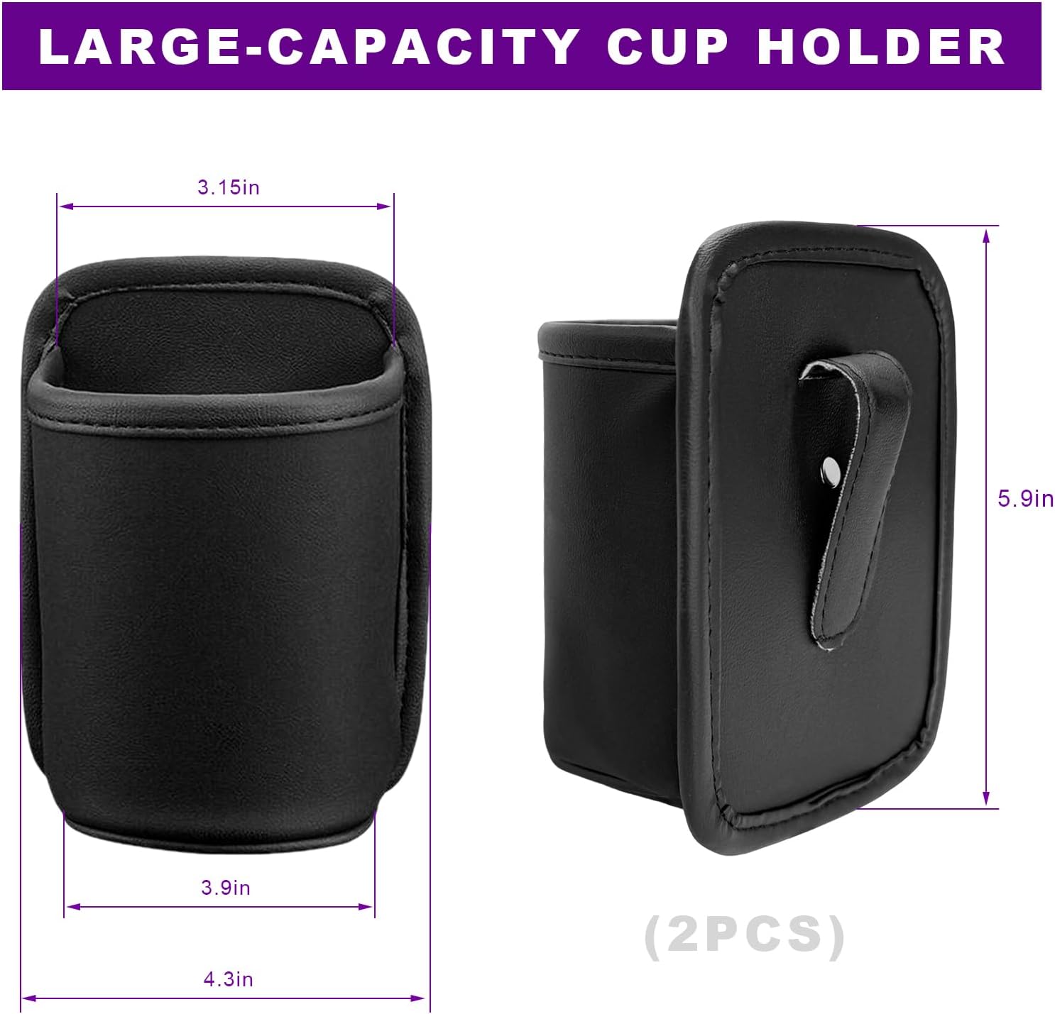 2 PCS Large Car Door Cup Holders, Clip On Beverage Drink Holder Vehicle Door Storage Organizer, Scratch-Resistant Leather Water Bottle Hanging Holder for SUV Sedan Truck (Black) - Image 2
