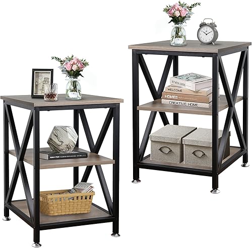 Juego de 2 mesas auxiliares para sala de estar, 16 pulgadas de profundidad x 16 pulgadas de ancho x 24 pulgadas de alto, mesas auxiliares de