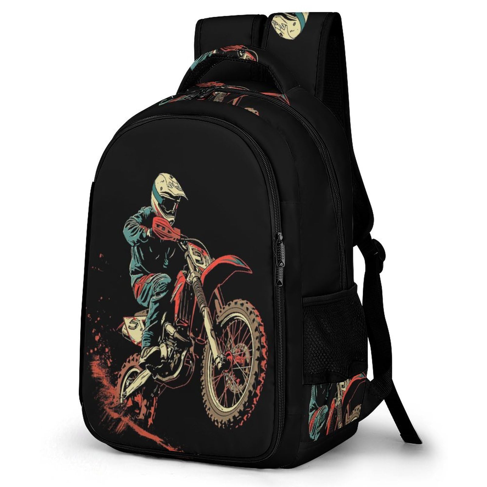 Mountain Biker Kids Backpack, Motorbike Backpack Preschool Bag Kindergarten Schoolbag Nursery Travel Bag for Girl Boy